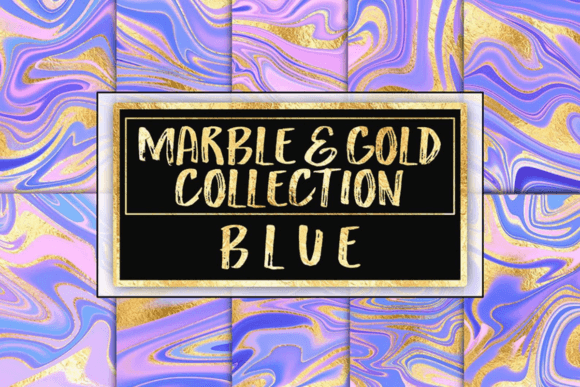 Download Blue &amp; Gold Foil Marble Digital Paper - Marble digital paper Collection
