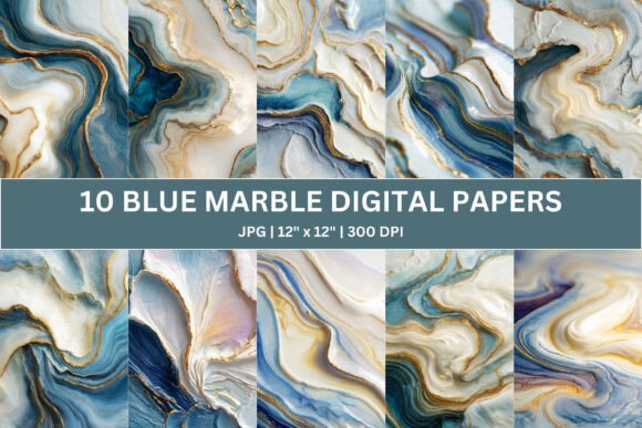 Download 10 Blue Gold Marble Digital Paper - Marble digital paper Collection
